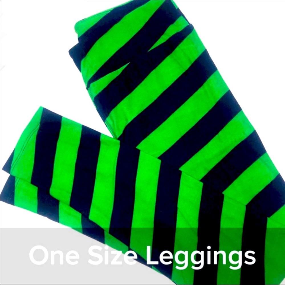 LULAROE HALLOWEEN BEETLEJUICE / FRANKENSTEIN GREEN STRIPED LEGGINGS